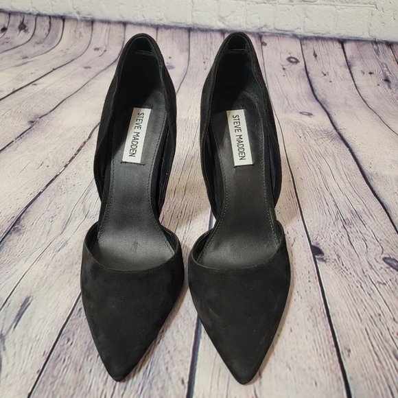 Steve Madden Varcityy Black Velvet Suede Pumps Heels Size 10 - Picture 2 of 7